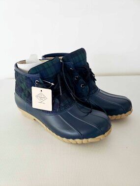 St Johns Bay Denton Quilted Lace Up Duck Boots Navy Plaid Women's Size 9 NWT